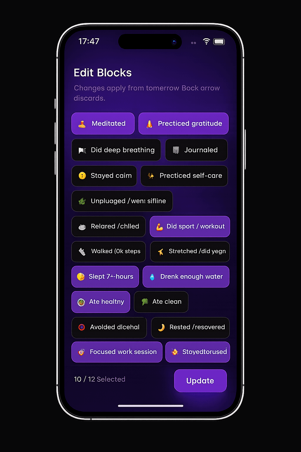 Choosing which blocks appear on the WeUnblock home screen